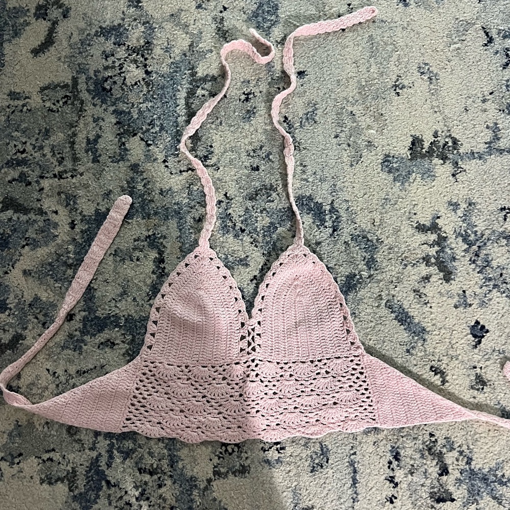Pink Crochet Halter Bralette